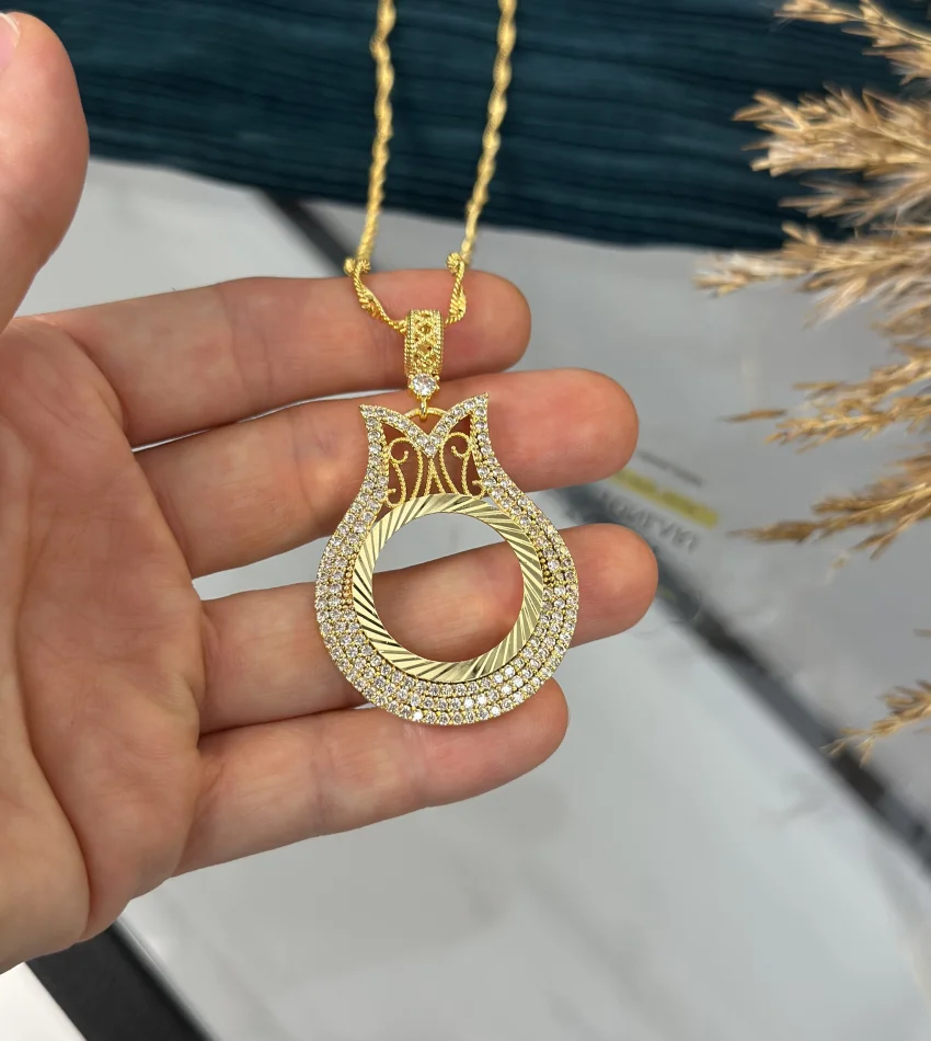 Yarım Altınlık Taşlı Lale Model Kolye (60 cm)