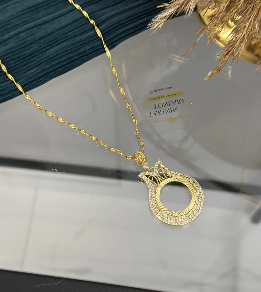 Yarım Altınlık Taşlı Lale Model Kolye (60 cm)