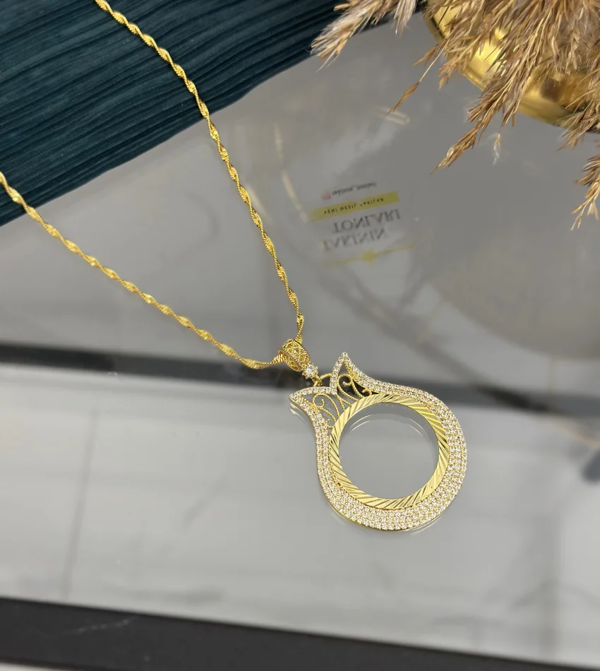 Tam Altınlık Taşlı Lale Model Kolye (60 cm)