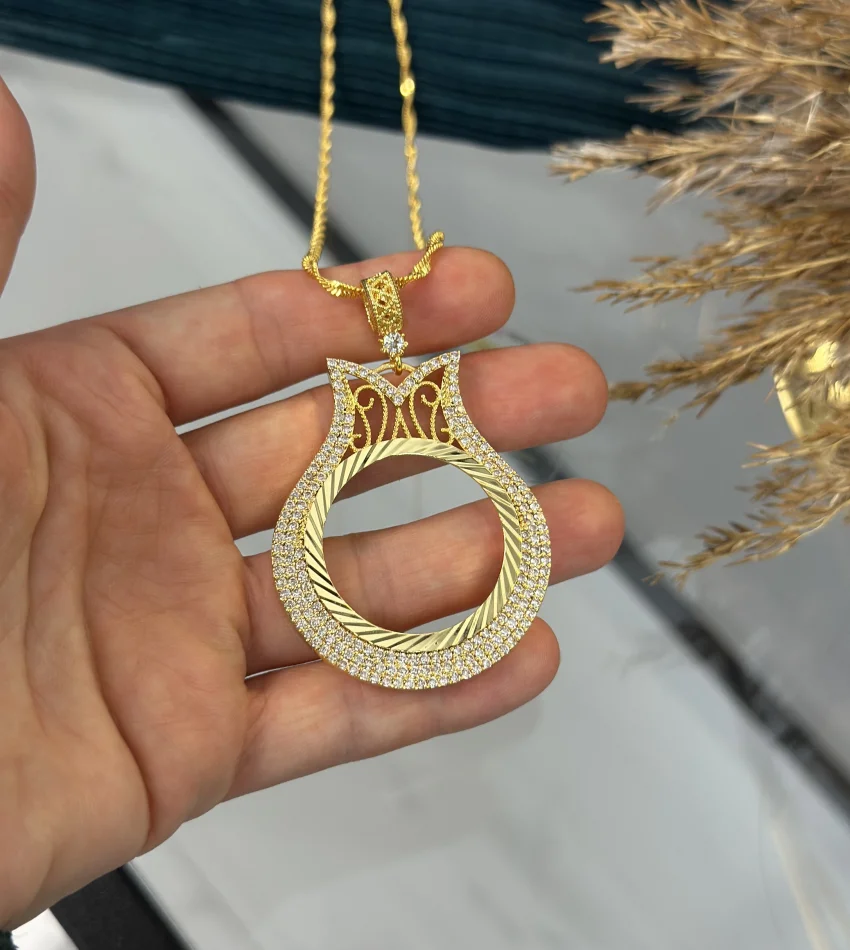 Tam Altınlık Taşlı Lale Model Kolye (60 cm)
