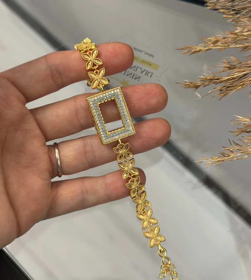 Gram Altınlık Çift Sıra Mavi Taşlı Bileklik