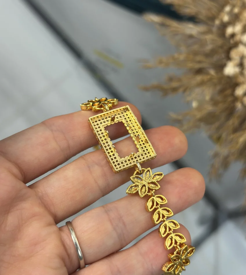 Gram Altınlık Çift Sıra Taşlı Yaprak Detaylı Bileklik