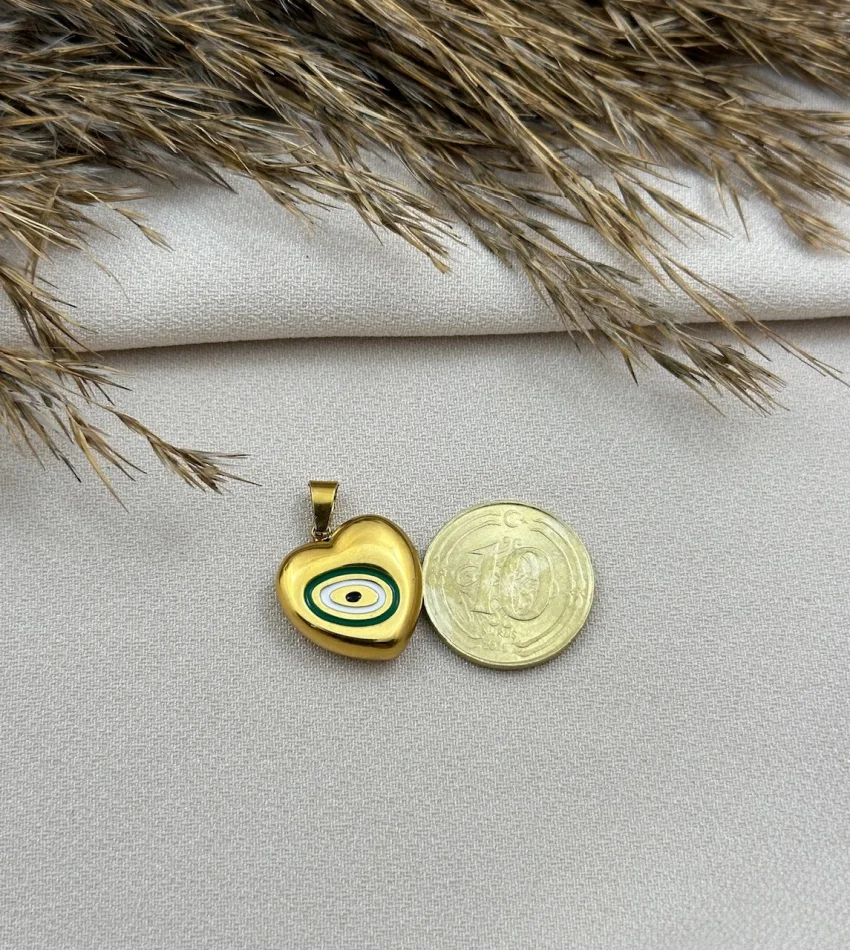 Bombeli Çelik Kalp Kolye Ucu