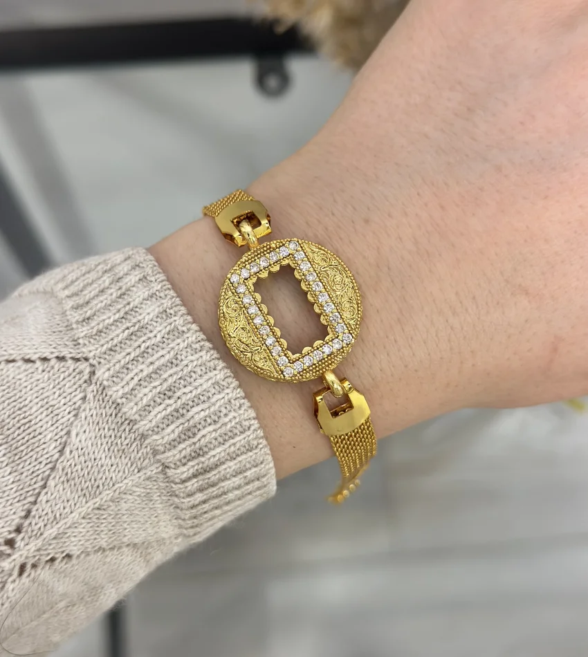 Gram Altınlık İşlemeli Yuvarlak Hasır Bileklik