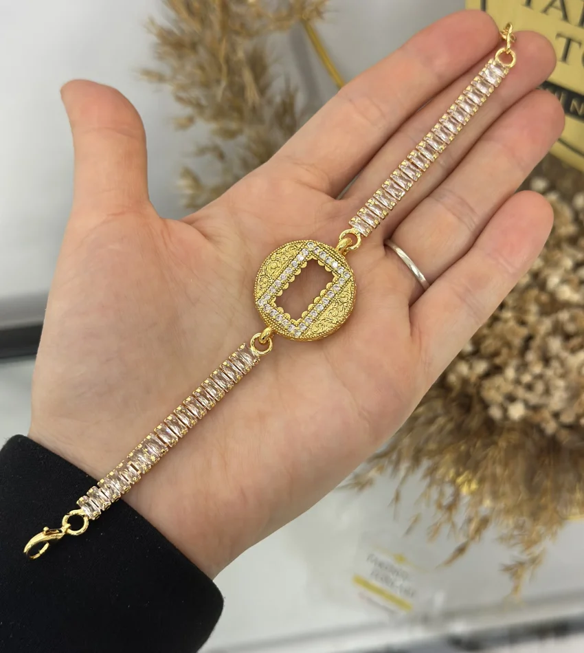 Gram Bileklik Yuvarlak Kristal Baget Bileklik (17.5+3 cm)