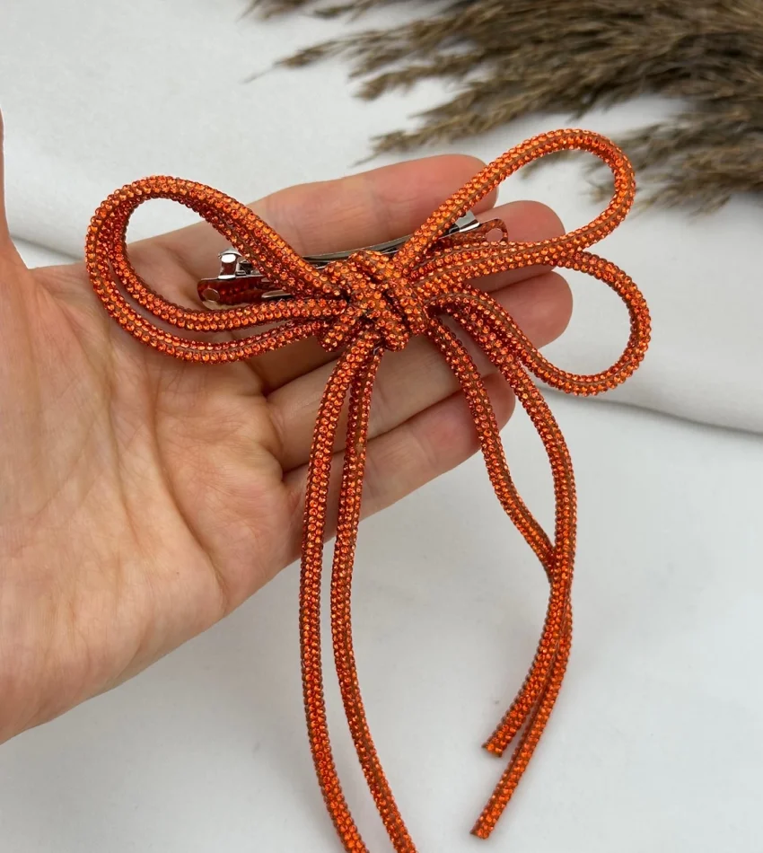 Turuncu Trend Taşlı Fiyonk Toka