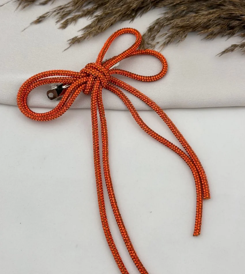 Turuncu Trend Taşlı Fiyonk Toka