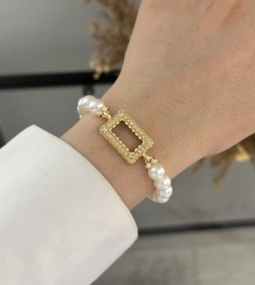 İncili Gram Altınlık Dikdörtgen Bileklik