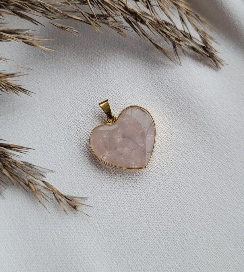 Kalp Pembe Kuvars Kolye Ucu