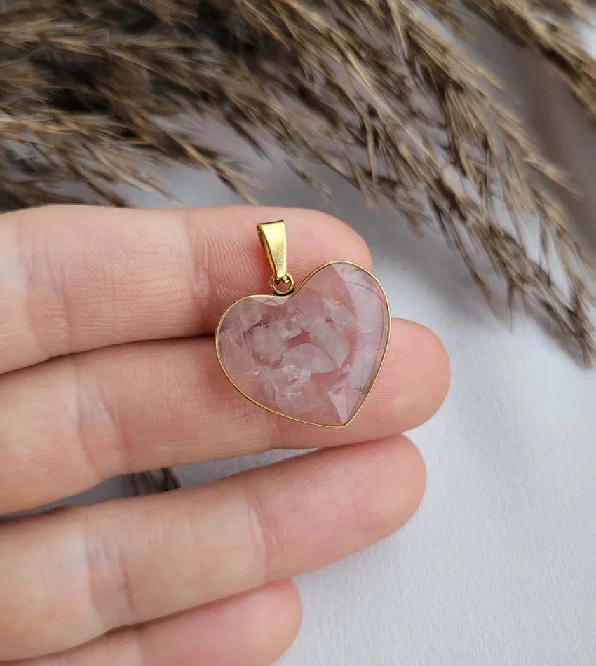 Kalp Pembe Kuvars Kolye Ucu