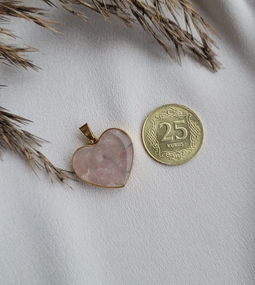 Kalp Pembe Kuvars Kolye Ucu