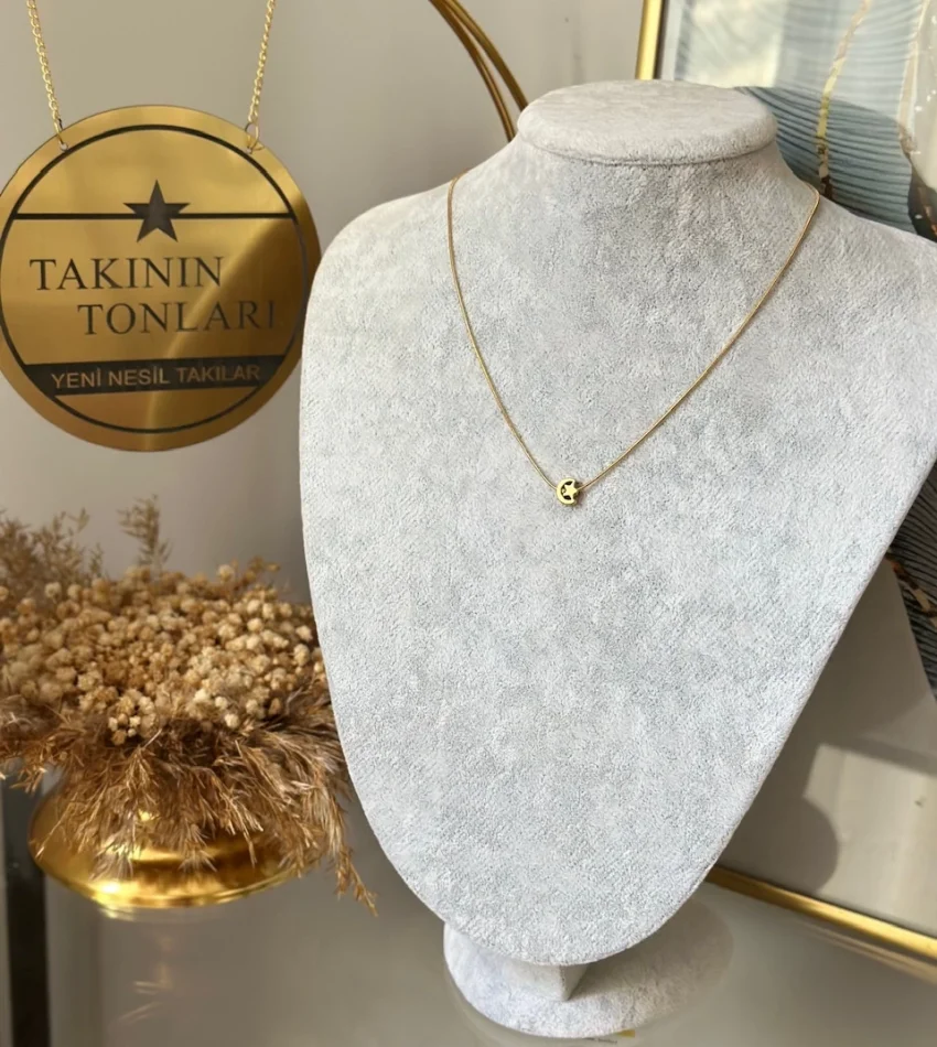Minimal Çelik Ay-Yıldız Kolye (40+5 cm)