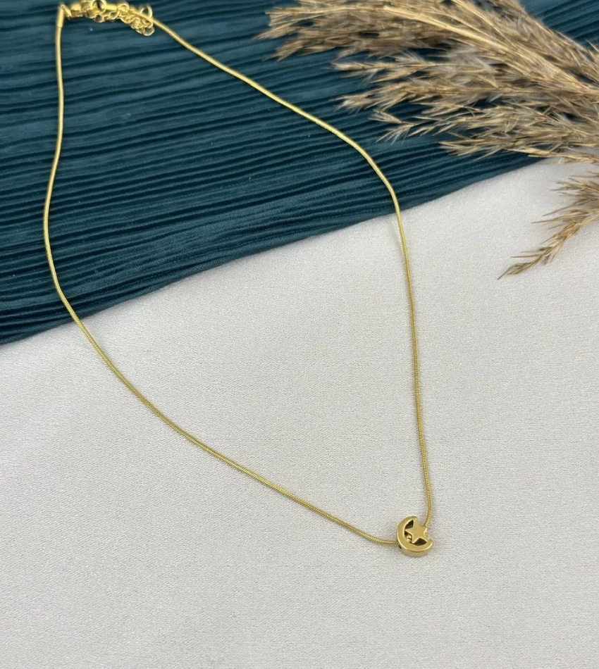 Minimal Çelik Ay-Yıldız Kolye (40+5 cm)