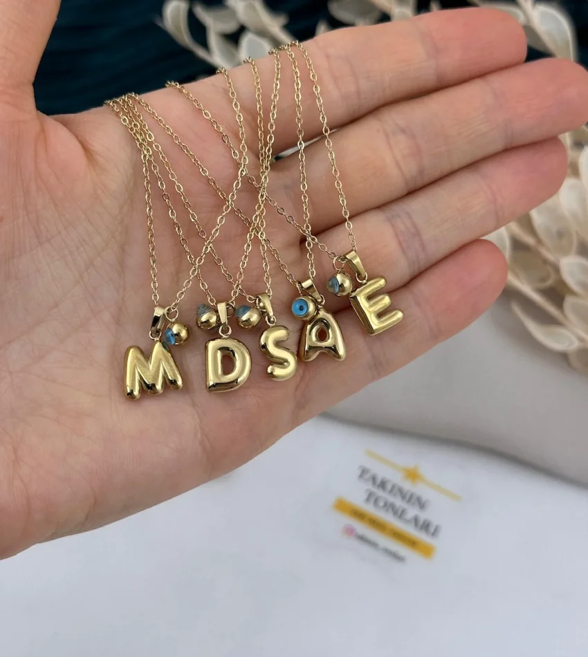 Minimal Nazarli Balon Harf Kolye