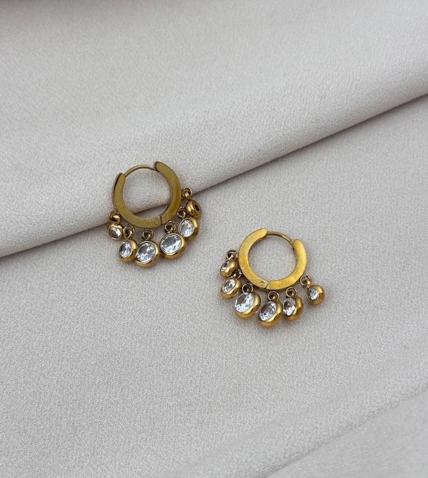 Taşlı Sallantılı Halka küpe