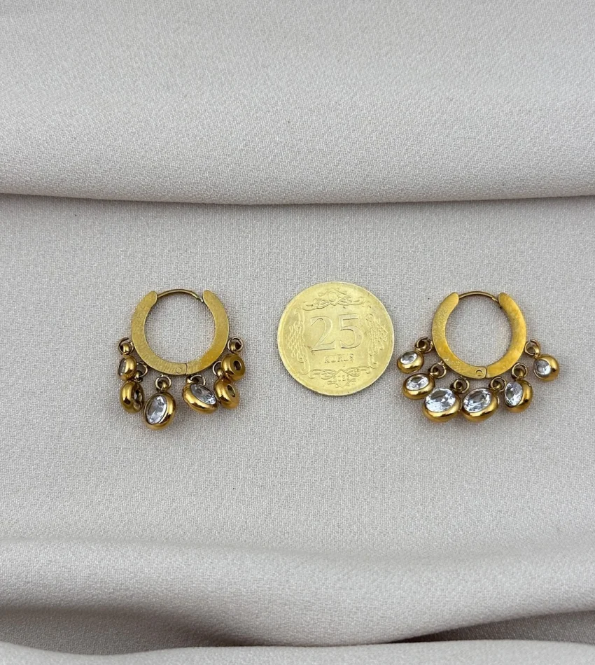 Taşlı Sallantılı Halka küpe