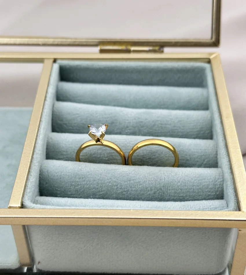 Tek Taş-Alyans İkili Çelik Yüzük