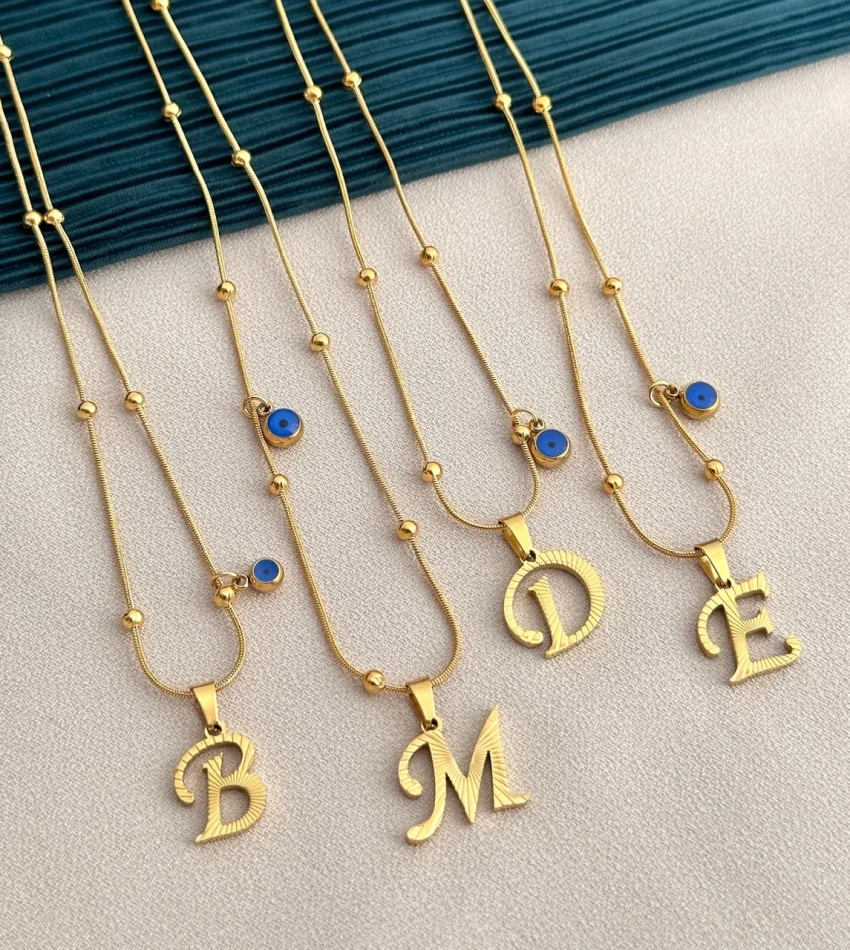 Topçuklu Harfli Kolye