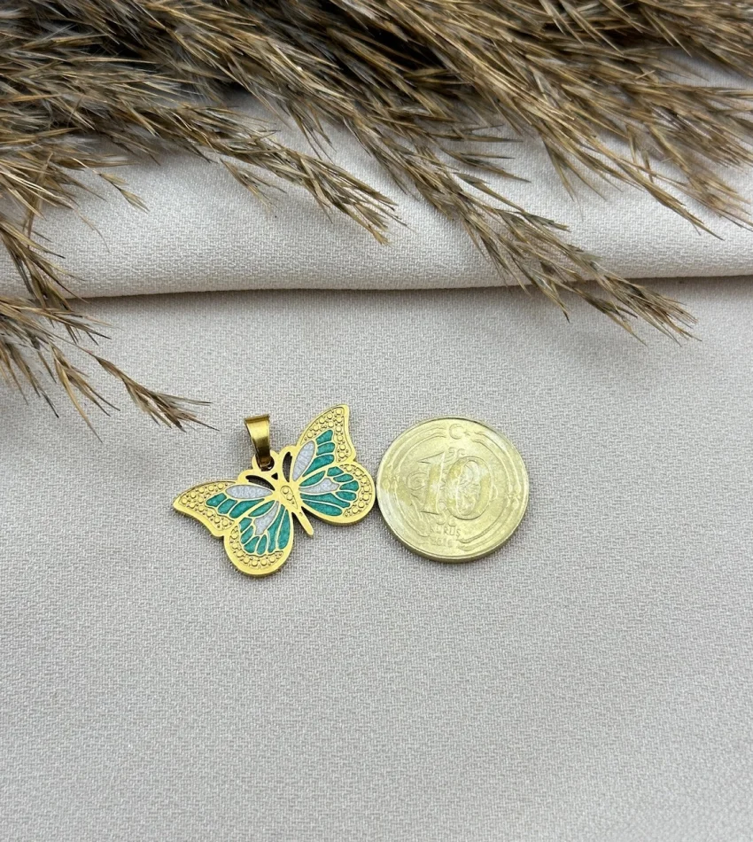 Yeşil Kelebek Çelik Kolye Ucu
