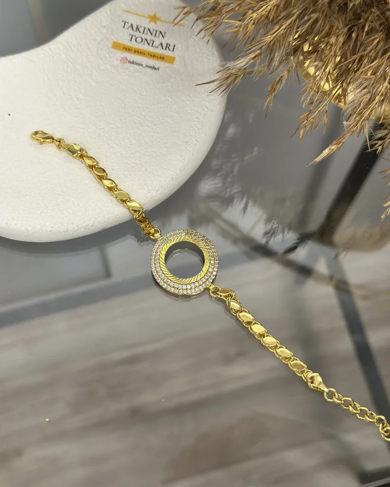 22 Ayar Çift Sıra Taşlı Çeyreklik Arpa Bileklik