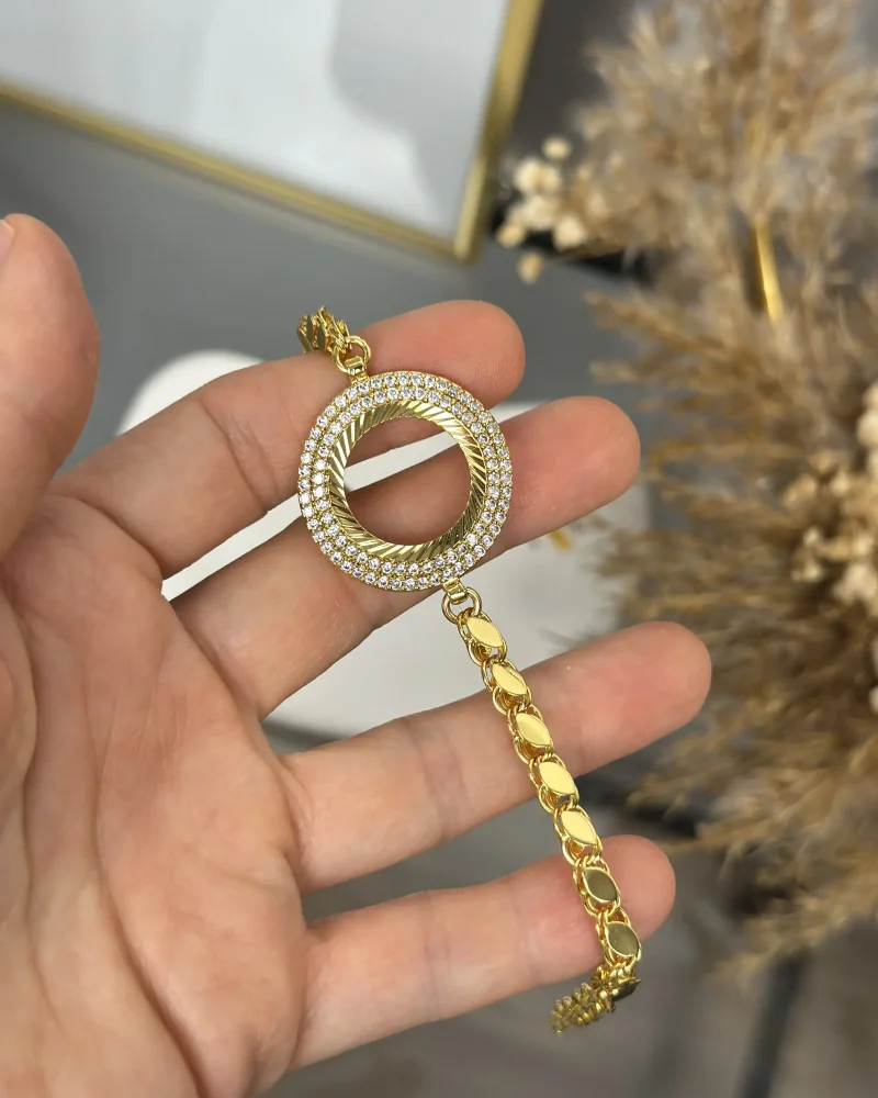 22 Ayar Çift Sıra Taşlı Çeyreklik Arpa Bileklik