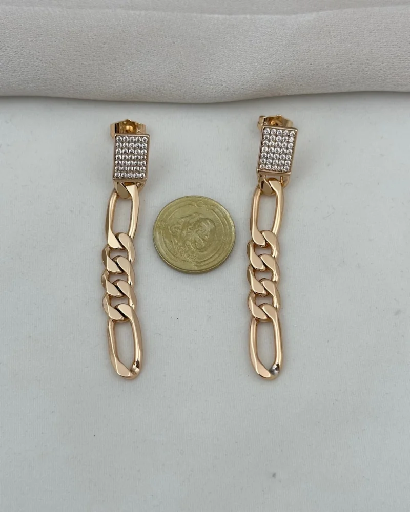 Taşlı Retro Zincir Sallantılı VİP Küpe