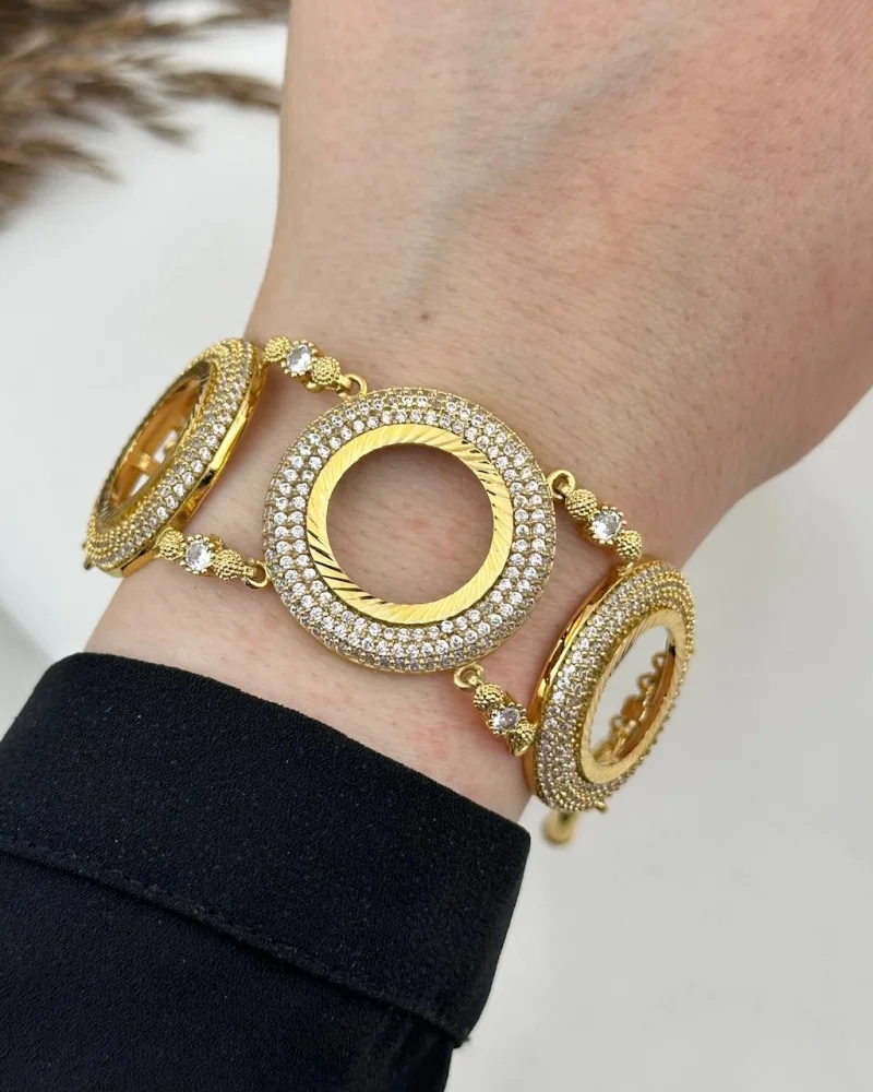 22 Ayar Sıra Taşlı Üçlü Çeyrek Yuvalı Bileklik