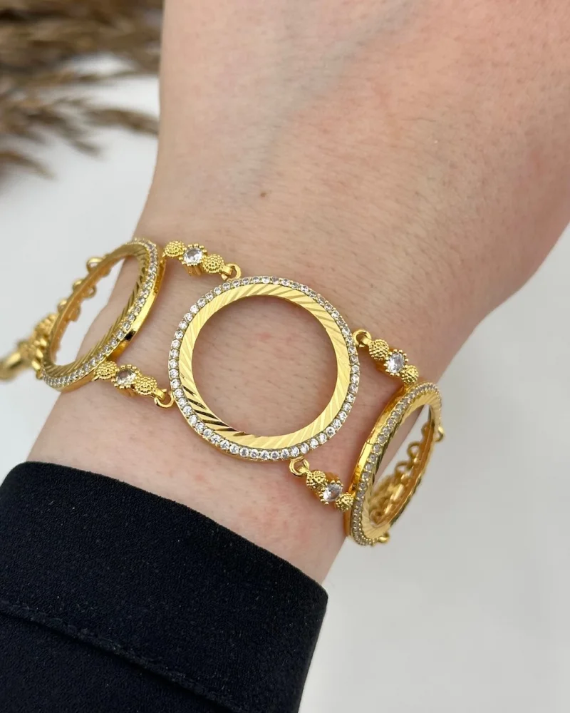 22 Ayar Taşlı Üçlü Yarım Altınlık Bileklik