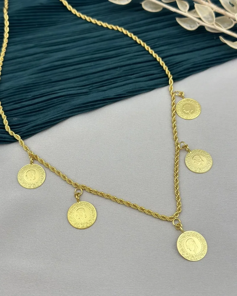 22 Ayar Beşi Bir Yerde Çeyrekli Kulplu Kolye (60 cm)
