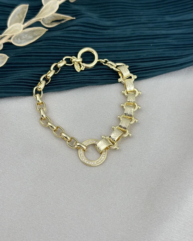 İthal Seri Tasarım Zinciri İşlemeli Gold Bileklik