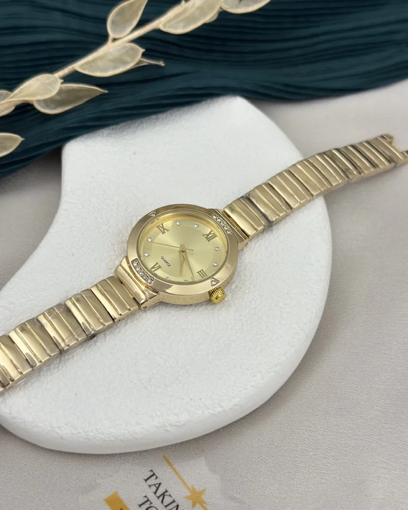 İthal Gold Metal Taşlı Spor Saat (Bileklik hediyeli)
