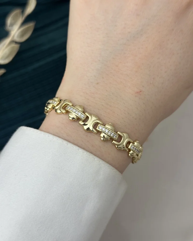 14K Gold Taşlı Trend Vip Bileklik (17+2 cm)