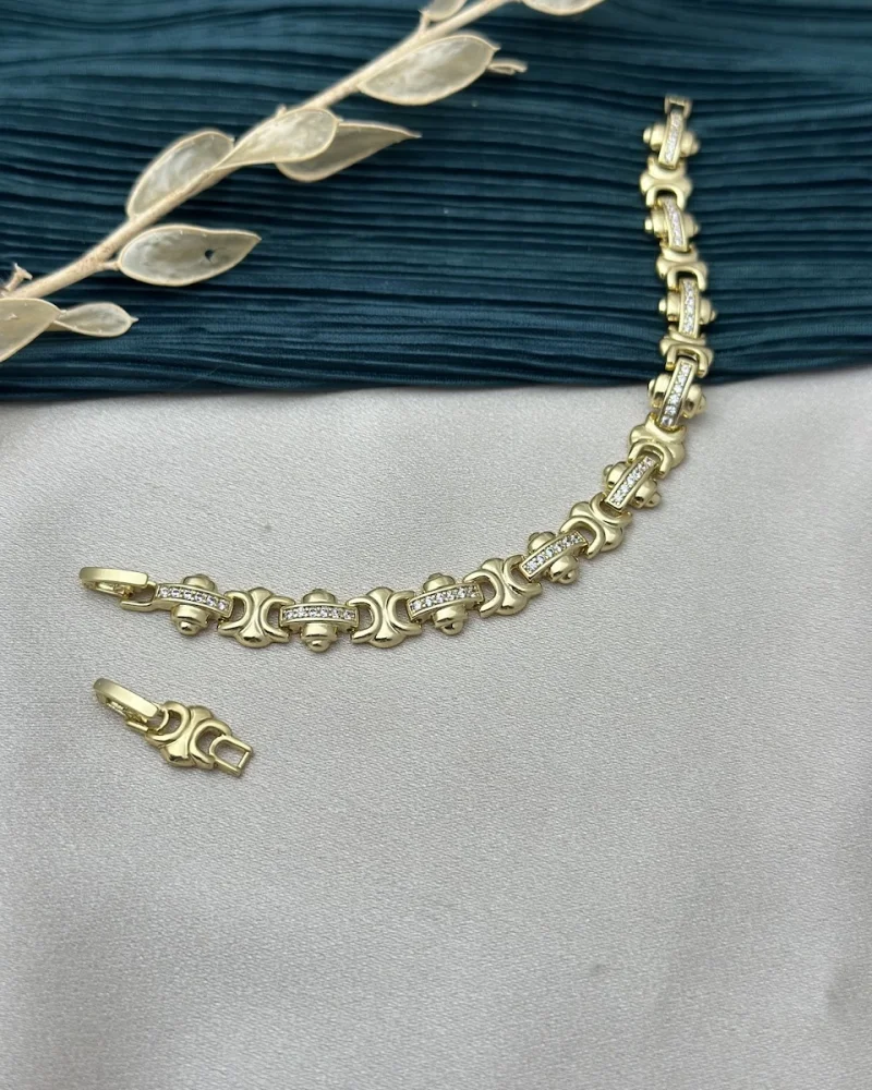 14K Gold Taşlı Trend Vip Bileklik (17+2 cm)