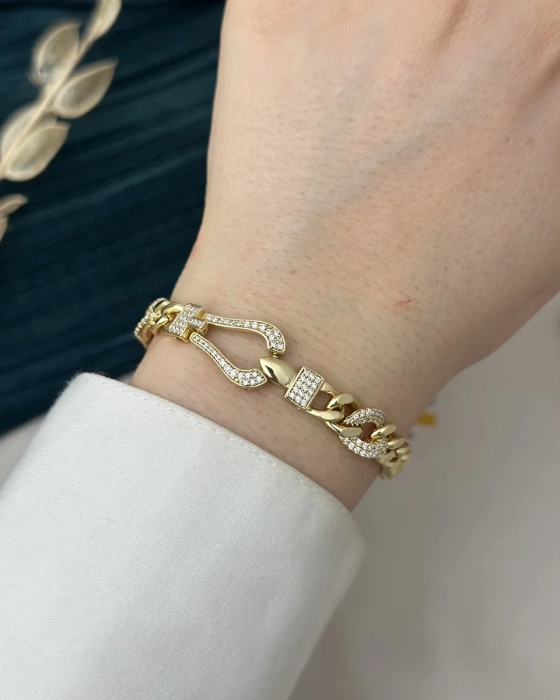 14K Gold Taşlı Geçişli Vip Bileklik