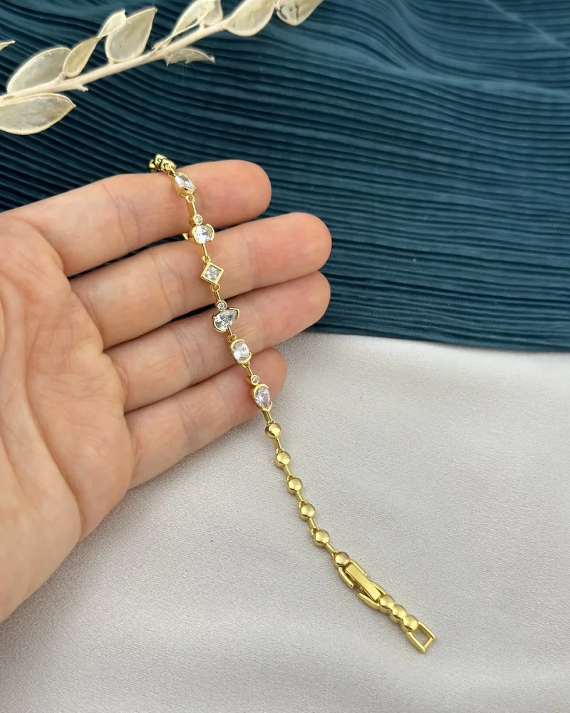 14K Asimetrik Taşlı Zarif XP Suyolu Vip Bileklik (17+2 cm)