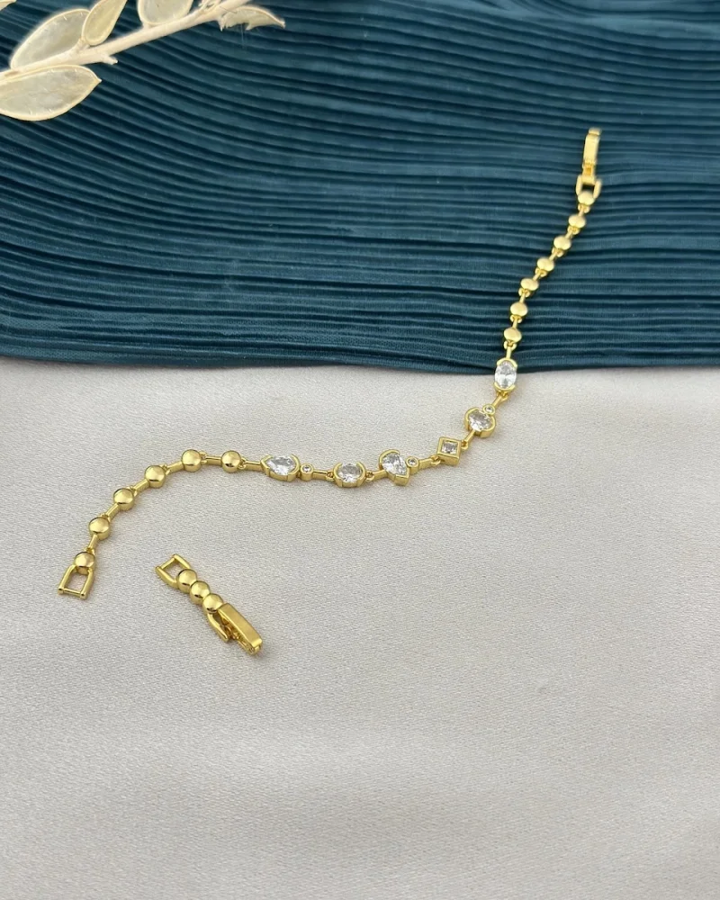 14K Asimetrik Taşlı Zarif XP Suyolu Vip Bileklik (17+2 cm)