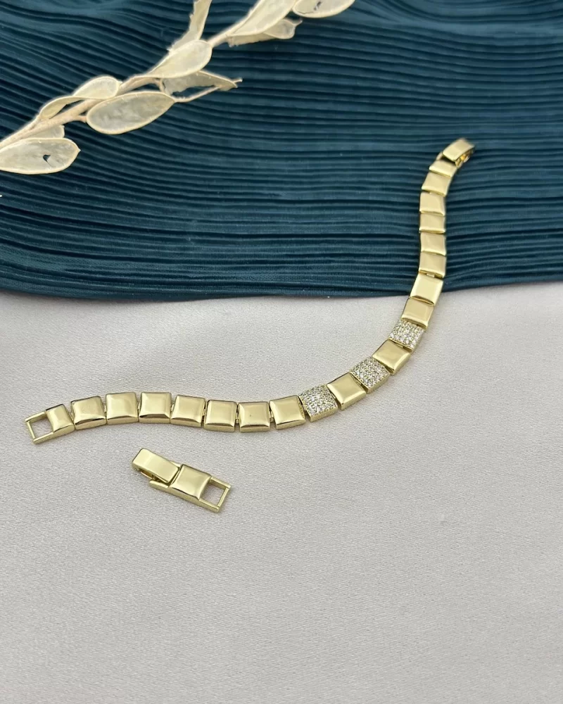 14K Taşlı Kare Geçişli XP Vip Bileklik (17+2 cm)