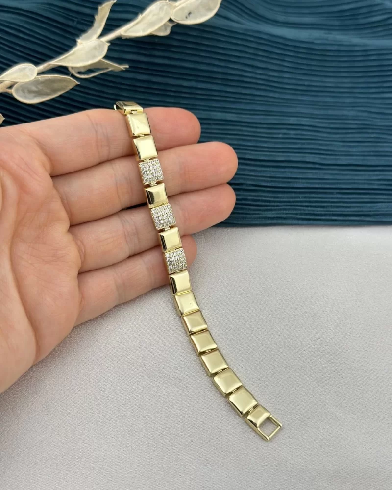 14K Taşlı Kare Geçişli XP Vip Bileklik (17+2 cm)