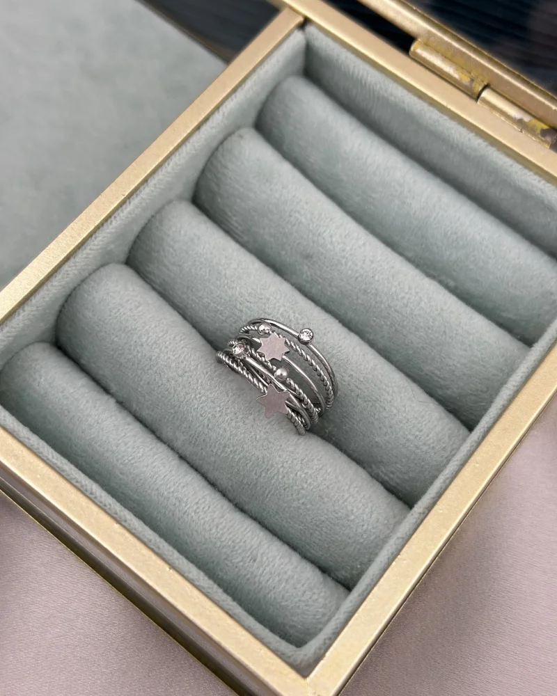 Çelik Çoklu Yıldız Model Gümüş Yüzük (7 no)