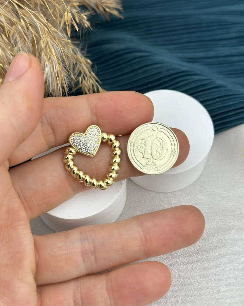 Burgulu Taşlı Kalp XP Küpe (Gold)