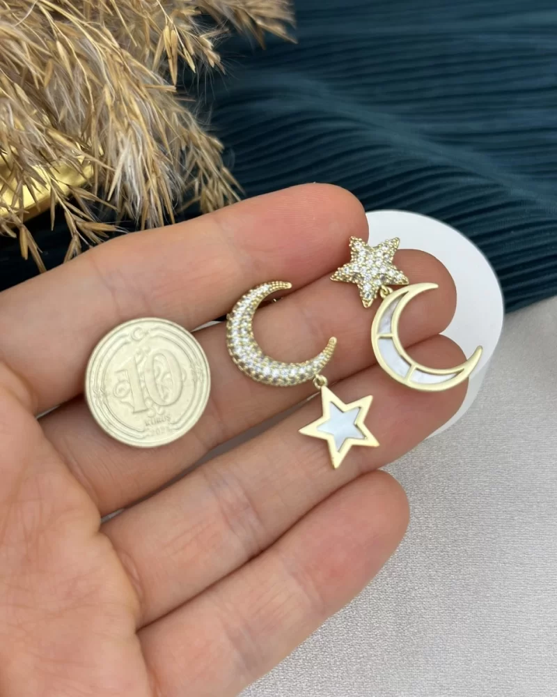 Taşlı Sarkıt Ay-Yıldız XP Küpe (Gold)