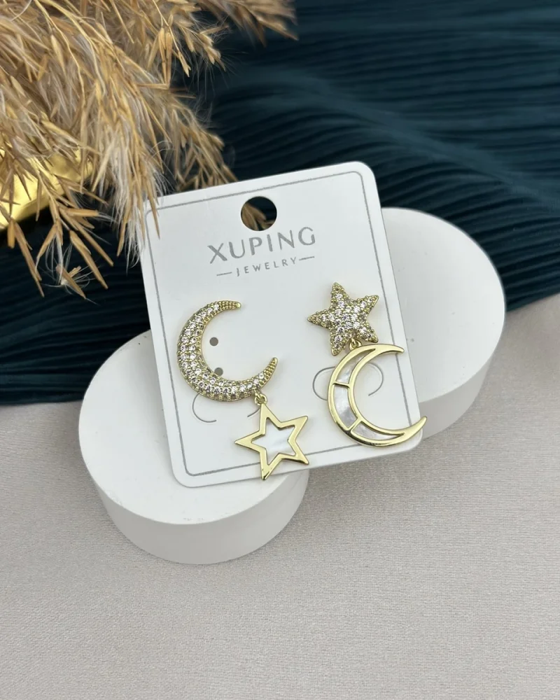 Taşlı Sarkıt Ay-Yıldız XP Küpe (Gold)