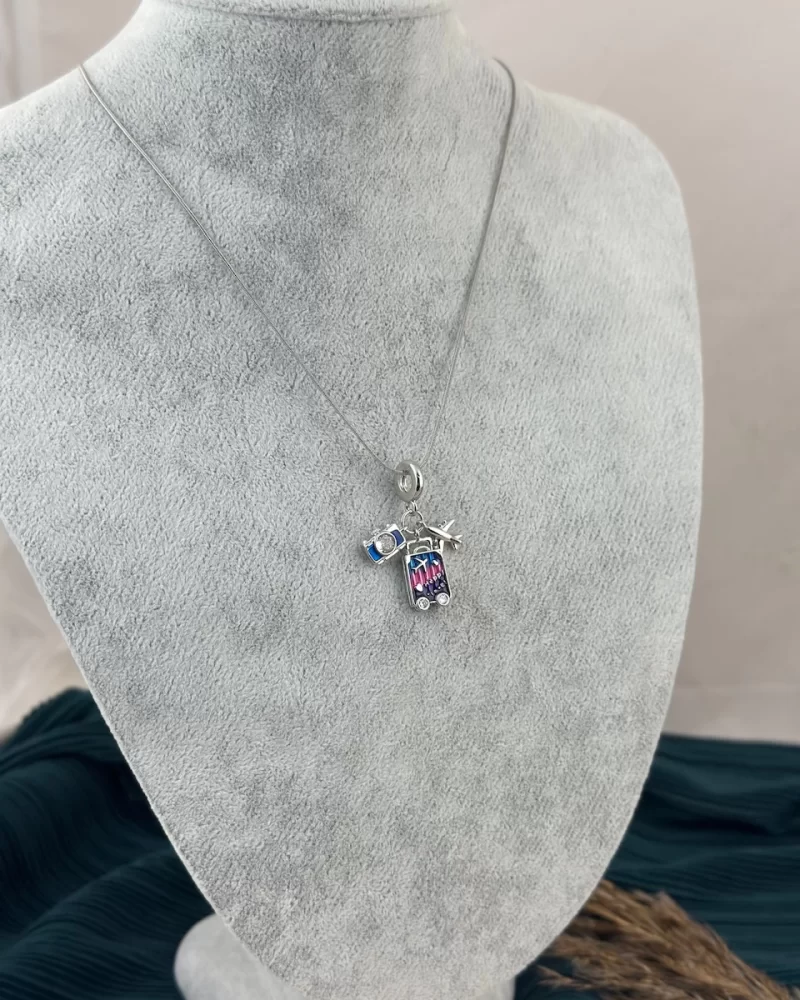 Gümüş Charmlı Seyahat Çocuk Kolye (40+5 cm)