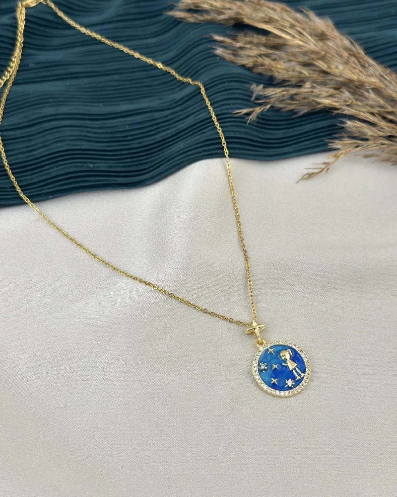 Gold Gece Temalı Mavi Çocuk Kolye (40+5 cm)