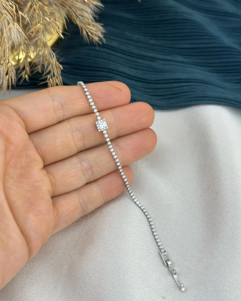 İthal Gümüş Baget Taşlı Suyolu Bileklik (17 cm)