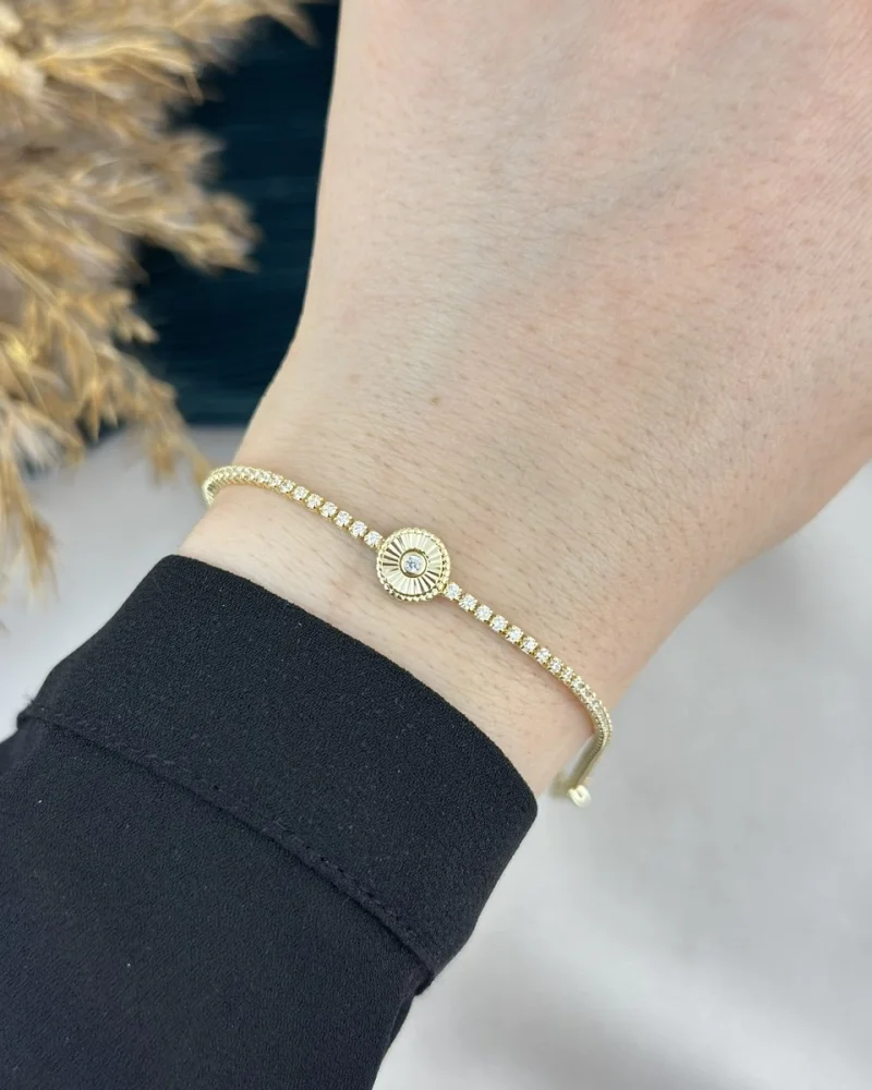 Gold Daire Detaylı Suyolu Bileklik (17 cm)
