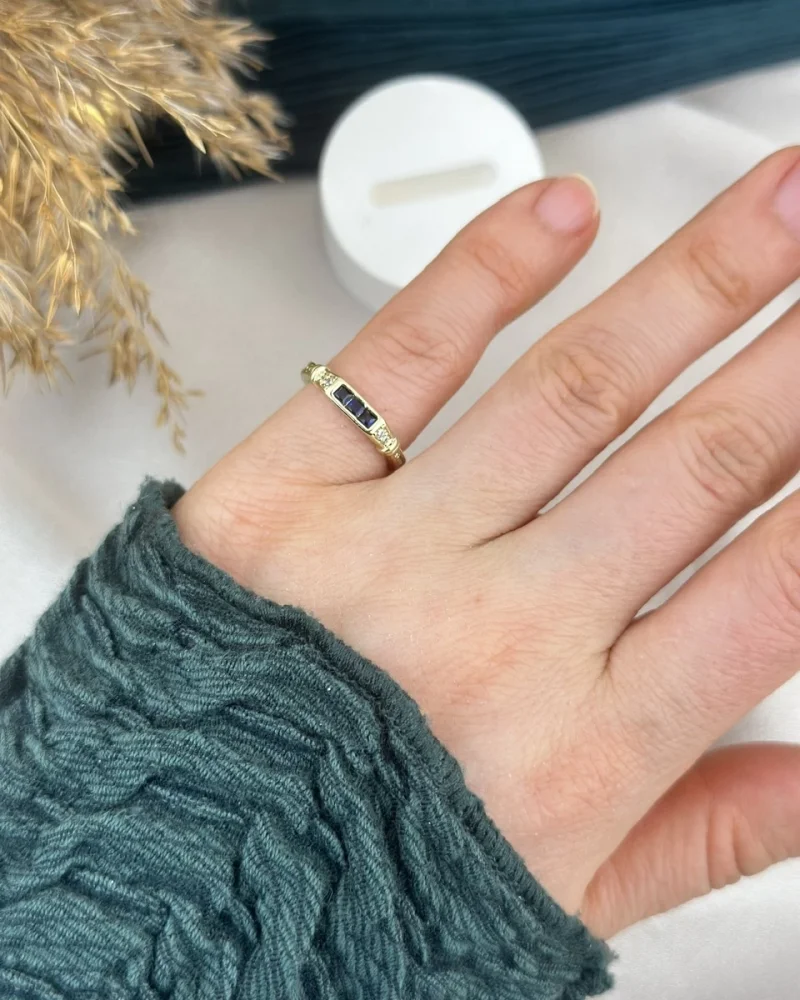 Zarif Lacivert Taşlı Serçe Oarmak Yüzüğü (Ayarlanabilir)