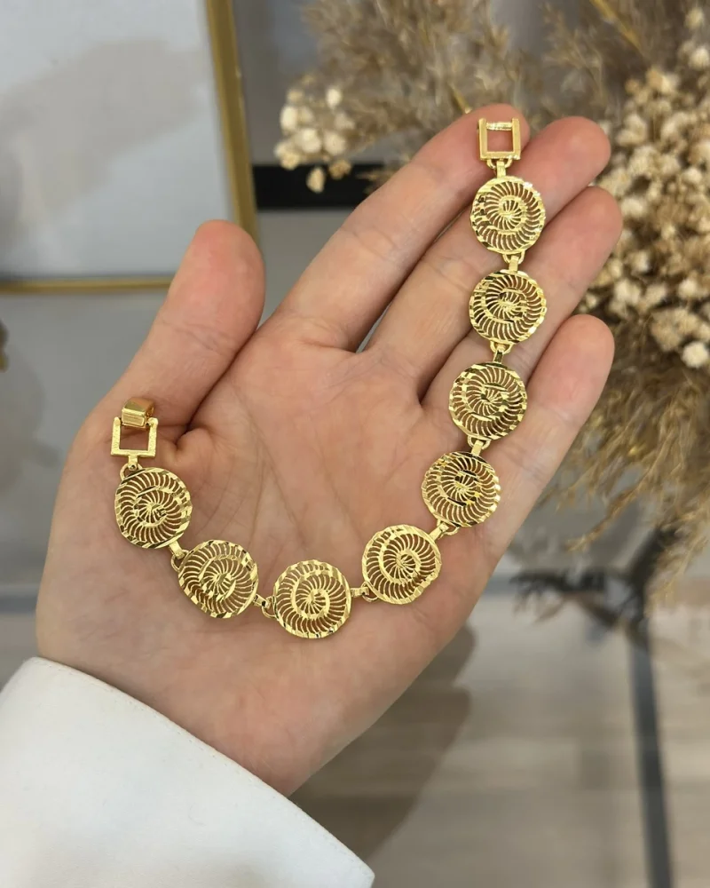 22 Ayar Kalem İşi Yuvarlak Telkari Bileklik (18 cm)