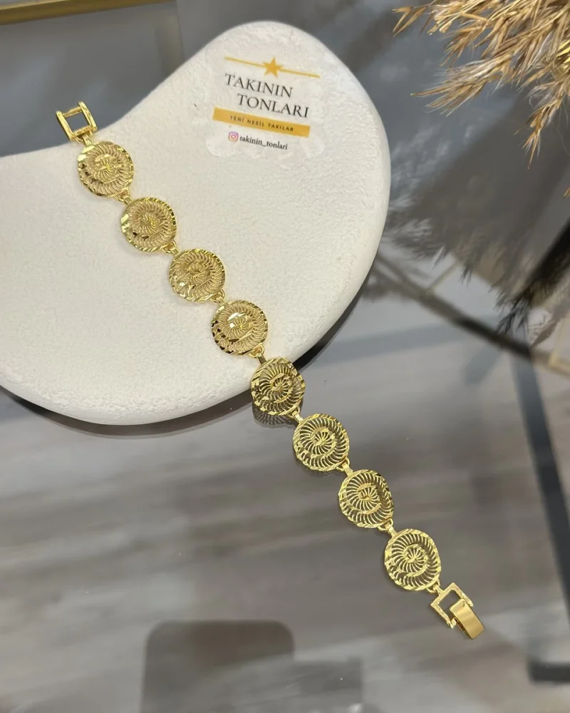 22 Ayar Kalem İşi Yuvarlak Telkari Bileklik (18 cm)