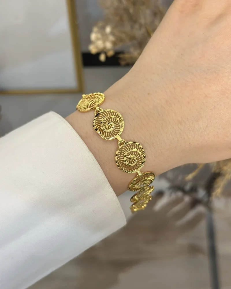 22 Ayar Kalem İşi Yuvarlak Telkari Bileklik (18 cm)